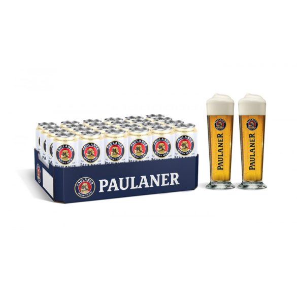 24db Paulaner PILS 0,5L dobozos sör 2 db ajándék pohárral 
